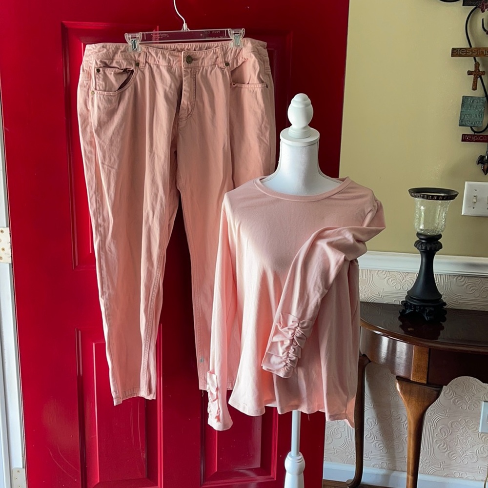 Rose cotton pants and top set sz 14 and lg